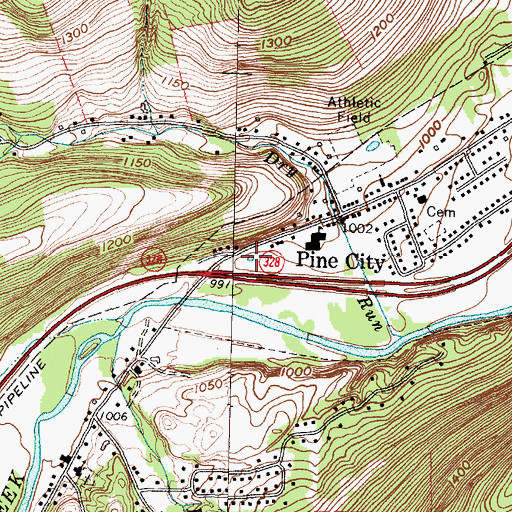 Topographic Map of Pine City Post Office, NY