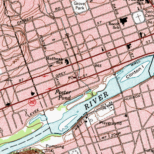 Topographic Map of West Side Elmira Post Office (historical), NY