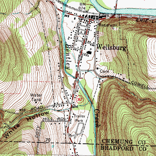 Topographic Map of Bentley Creek Bridge, NY