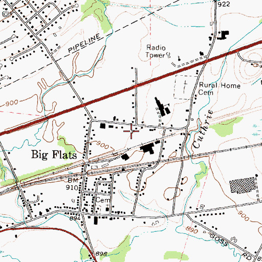 Topographic Map of Big Flats Town Hall, NY