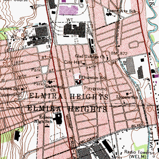Topographic Map of Elmira Heights Village Hall, NY