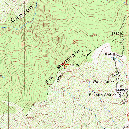 Topographic Map of Elk Mountain, CA