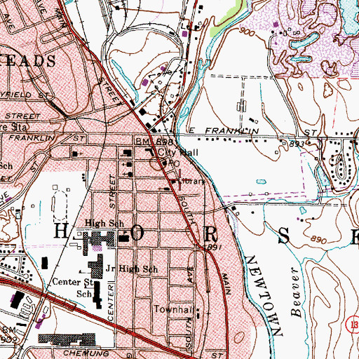 Topographic Map of Horseheads Free Library, NY