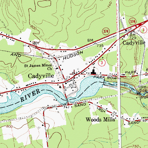 Topographic Map of Cadyville Post Office, NY