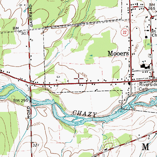 Topographic Map of Mooers Post Office, NY