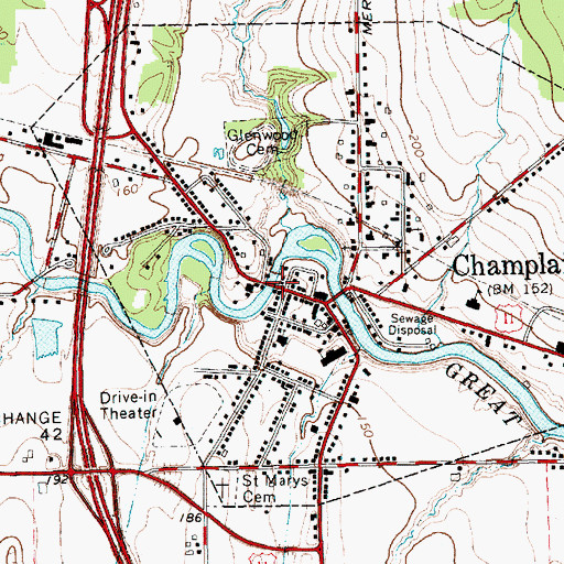 Topographic Map of Great Chazy River Bridge, NY