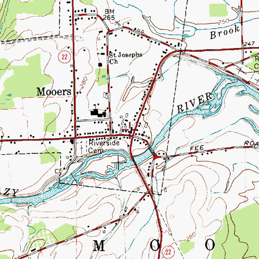 Topographic Map of Mooers Free Library, NY