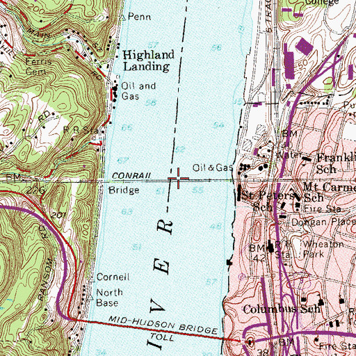 Topographic Map of Poughkeepsie Railroad Bridge, NY