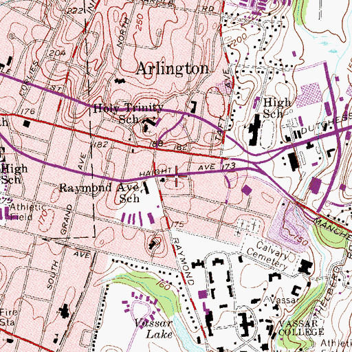 Topographic Map of Poughkeepsie Public Library District Arlington Branch, NY