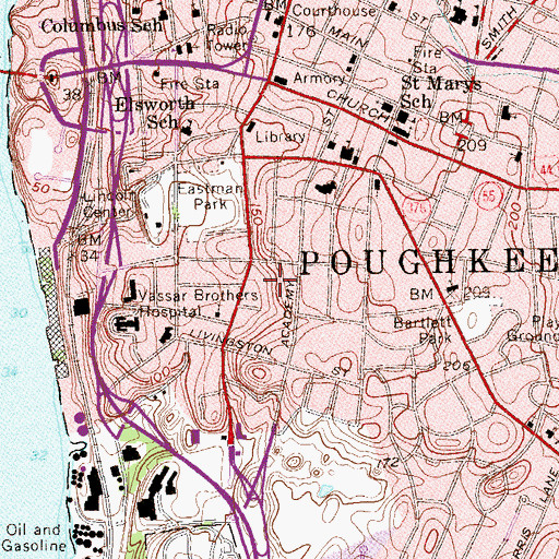 Topographic Map of The Pines at Poughkeepsie Nursing Home, NY
