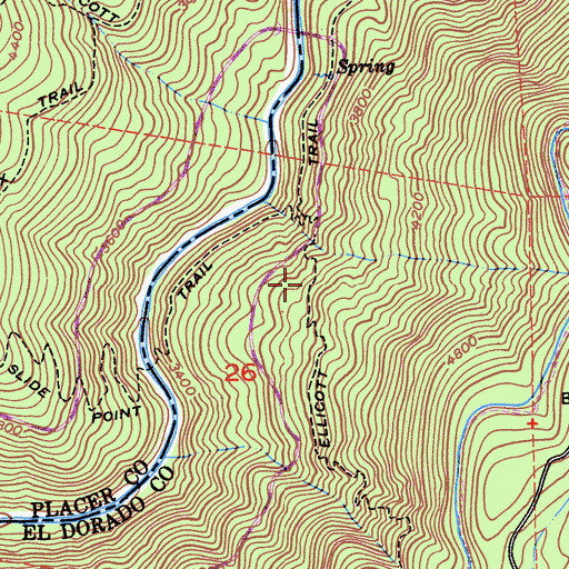 Topographic Map of Ellicott Trail, CA