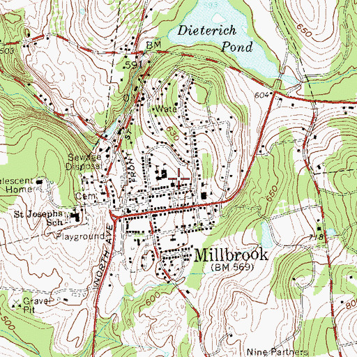 Topographic Map of Millbrook Village Town Hall, NY