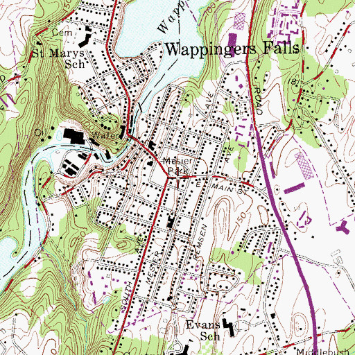 Topographic Map of Wappingers Falls Village Hall, NY