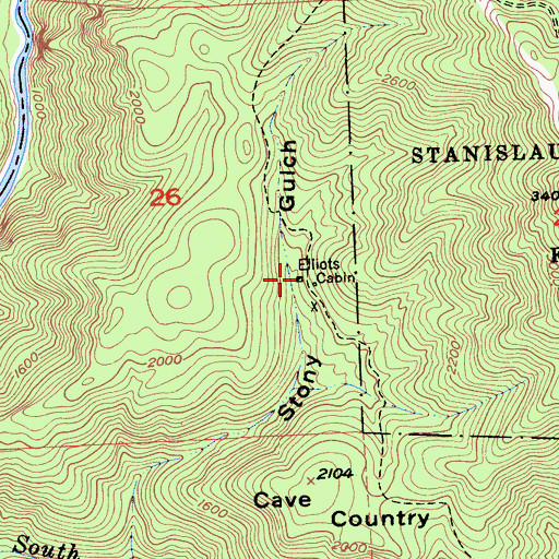 Topographic Map of Elliots Cabin, CA