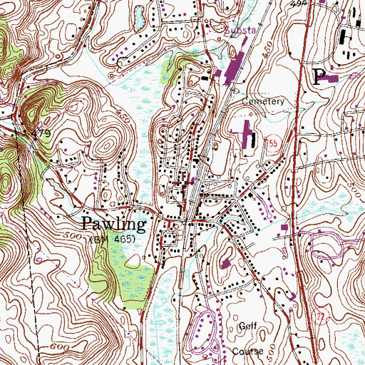 Topographic Map of Pawling Post Office, NY
