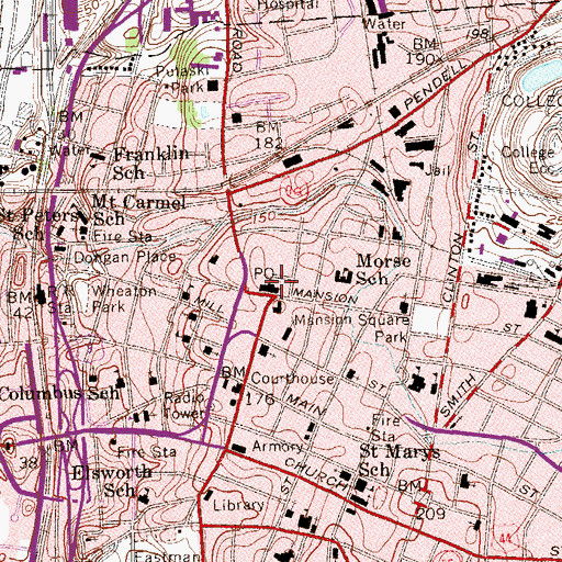 Topographic Map of Poughkeepsie Post Office, NY