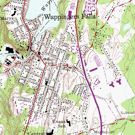 Topographic Map of Wappingers Falls Post Office, NY