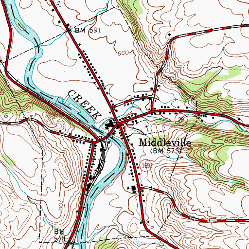 Topographic Map of Middleville Post Office, NY