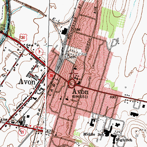 Topographic Map of Avon Post Office, NY