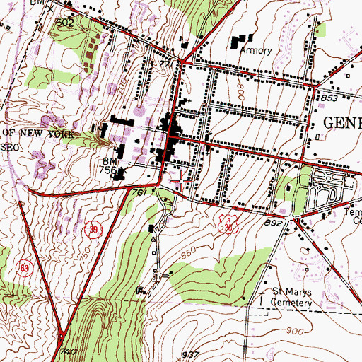 Topographic Map of Geneseo Post Office, NY