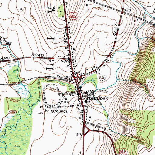 Topographic Map of Hemlock Post Office, NY