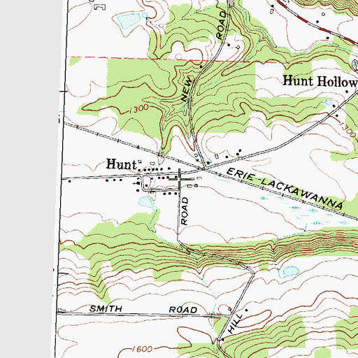Topographic Map of Hunt Post Office, NY