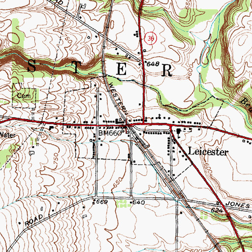 Topographic Map of Leicester Post Office, NY