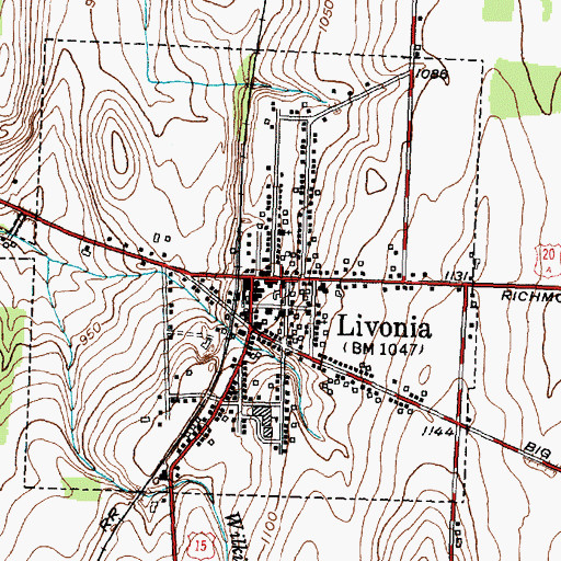 Topographic Map of Livonia Post Office, NY