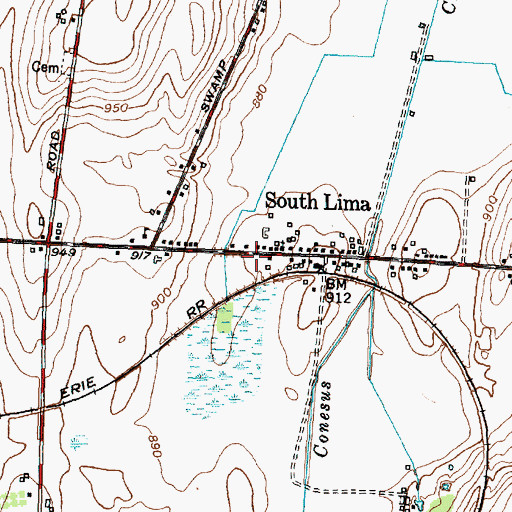 Topographic Map of South Lima Post Office, NY