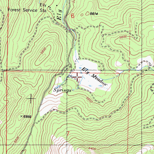 Topographic Map of Ely Meadow, CA