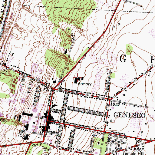 Topographic Map of Geneseo Armory, NY