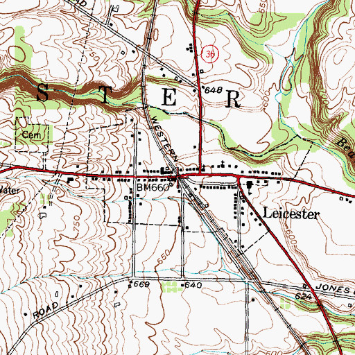 Topographic Map of Leicester Town Hall, NY