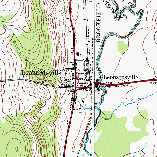 Topographic Map of Leonardsville Post Office, NY