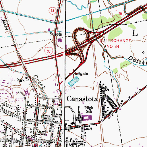 Topographic Map of Canastota Toll Plaza, NY