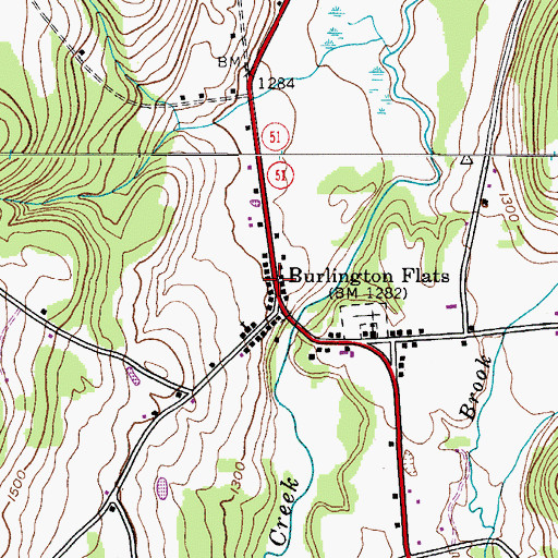 Topographic Map of Burlington Flats Post Office, NY