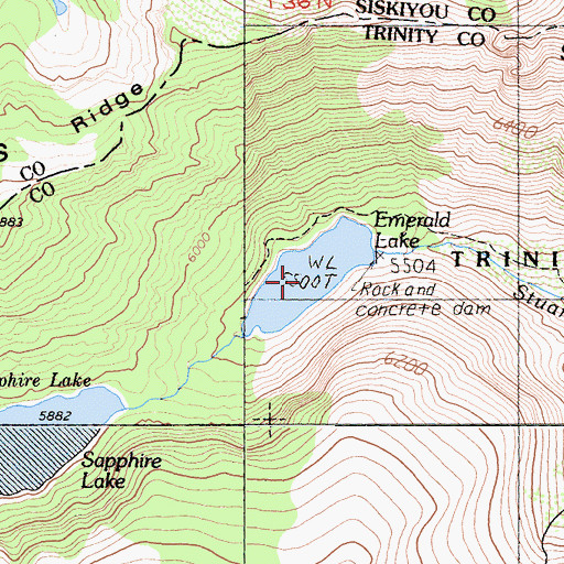 Topographic Map of Emerald Lake, CA