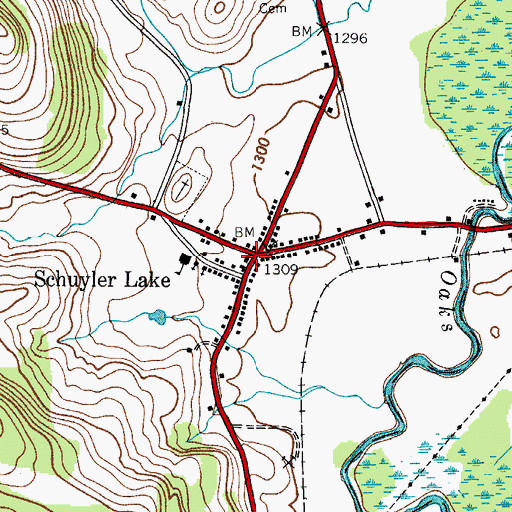 Topographic Map of Schuyler Lake Post Office, NY