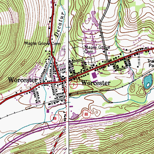 Topographic Map of Worcester Free Library, NY