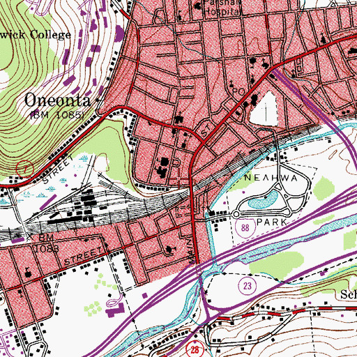 Topographic Map of Oneonta Armory, NY