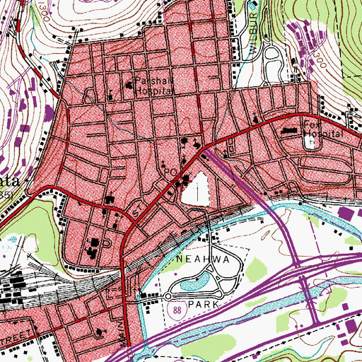 Topographic Map of Oneonta City Hall, NY