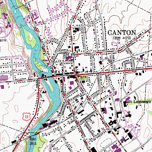 Topographic Map of Canton Post Office, NY