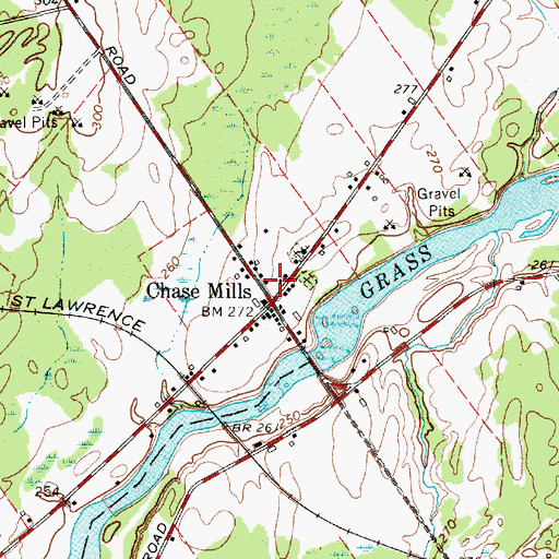 Topographic Map of Chase Mills Post Office, NY