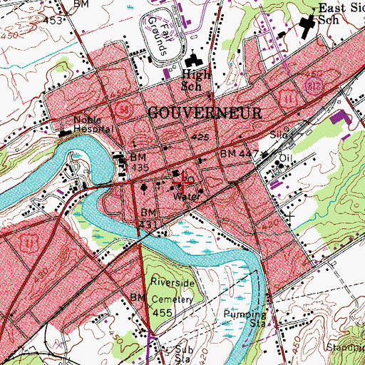 Topographic Map of Gouverneur Post Office, NY