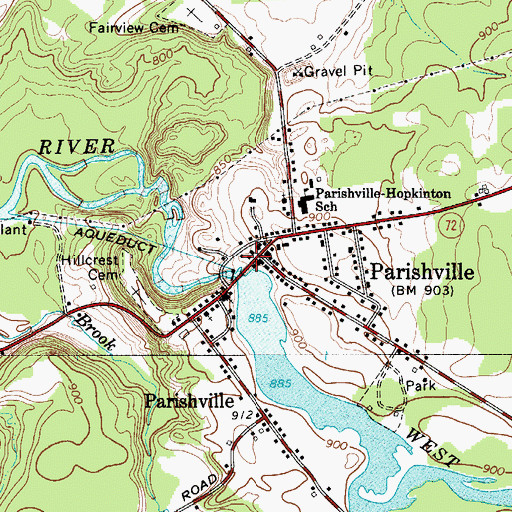 Topographic Map of Parishville Post Office, NY