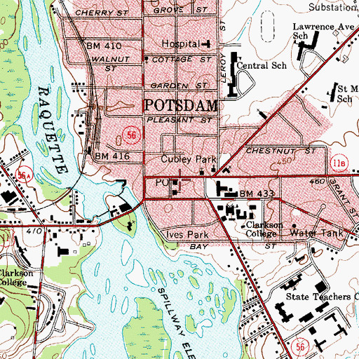 Topographic Map of Potsdam Post Office, NY