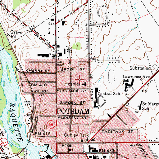 Topographic Map of Potsdam Nursing Home, NY