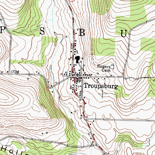 Topographic Map of Troupsburg Post Office, NY