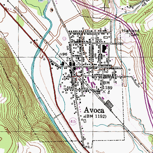 Topographic Map of Avoca Post Office, NY