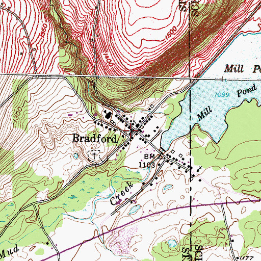 Topographic Map of Bradford Post Office, NY