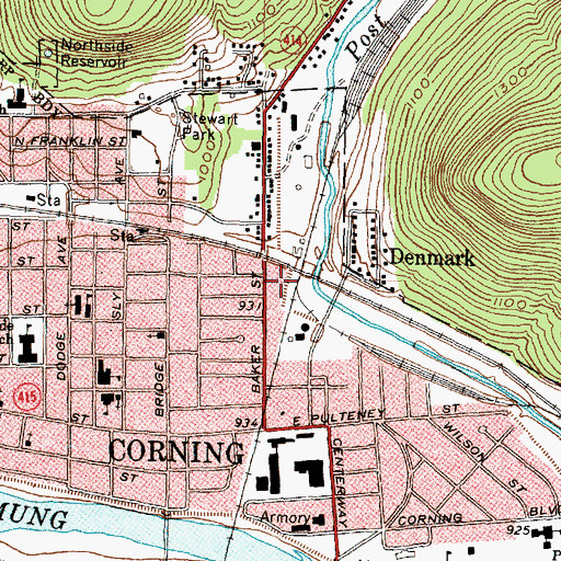 Topographic Map of Corning Post Office, NY